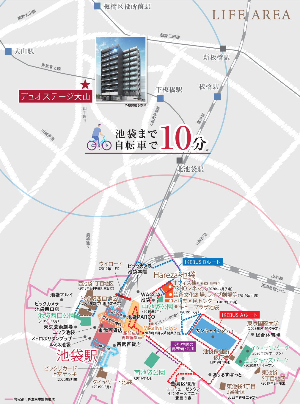 池袋まで自転車で10分